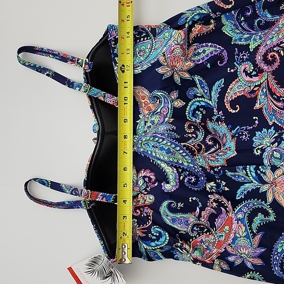 NWT CHRISTINA Medallion Navy Paisley Flyaway Bandeau One Piece Hip Minimize Sz 8 - Picture 11 of 16
